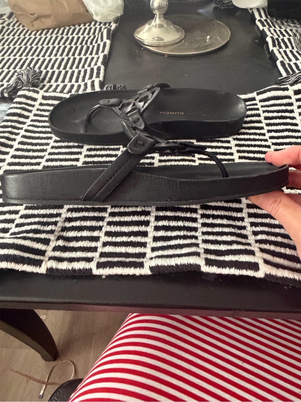 Tory Burch Black Miller Cloud Logo Thong Sandal, Size 8.5 - Picture 11 of 16